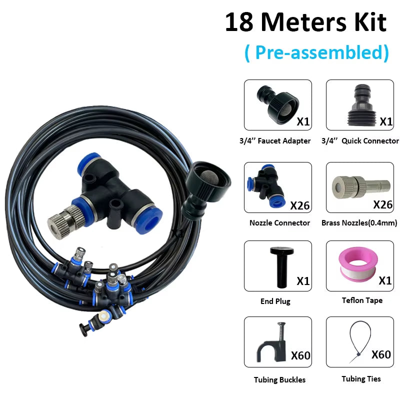 Outdoor Cooling Patio Misting System 6/9/12/15/18M Nebulizer Terrace Mister for Hot Weather Relief